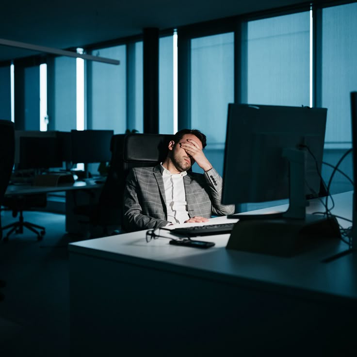 young businessman tired at night